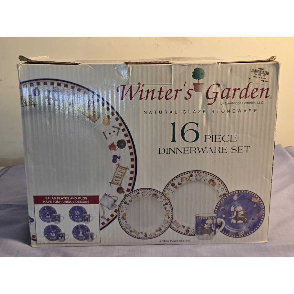 Vintage Cambridge Potteries Winter's Garden 16pc Dinnerware Set New In Box 2002